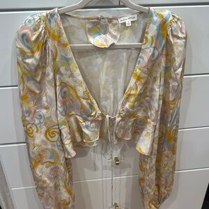 For Love And Lemons Cream Tie Front Ruffled Blouse